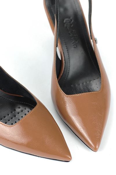 Belinda  Esnek Yumuşak Kaymaz Taban (4cm) Taba Rugan  Açık Lastikli Kadın Dolgu Topuklu Ayakkabı