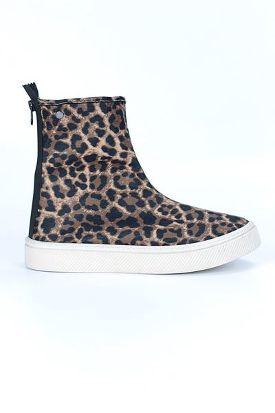 Lotus Leopar Arka Fermuarlı K adın Kısa Bot