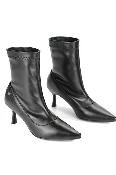 Sylvie Siyah Cilt Esnek Yumuşak Kaymaz Taban (6cm) Streç Bot