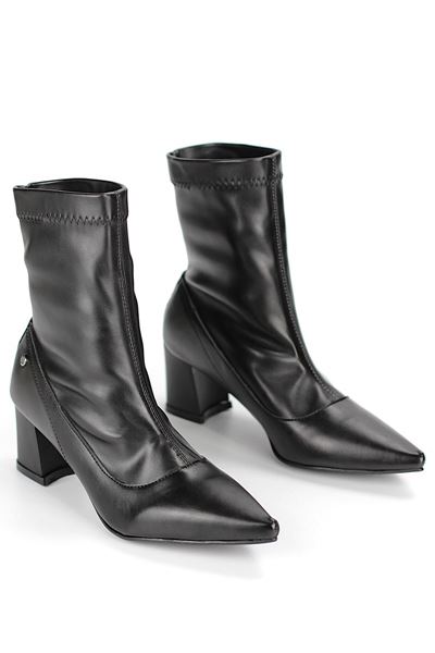 Sylvie Siyah Esnek Yumuşak Kaymaz Taban Kalın Orta Topuklu( 6 cm) Streç Bot