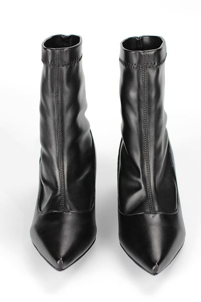 Sylvie Siyah Esnek Yumuşak Kaymaz Taban Kalın Orta Topuklu( 6 cm) Streç Bot