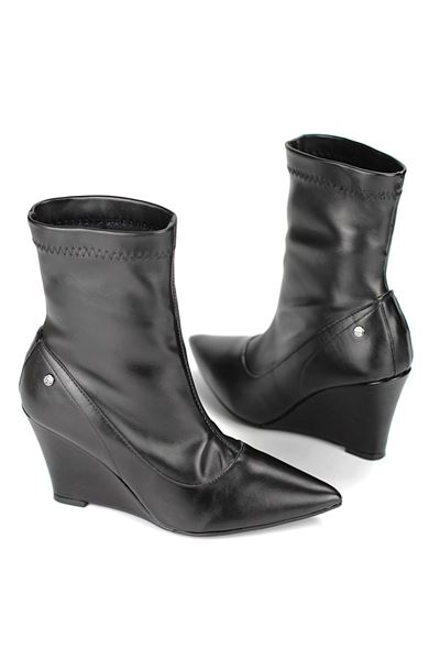 Zeydra Siyah Esnek Yumuşak Kaymaz Taban Dolgu Topuklu( 8 cm) Streç Bot