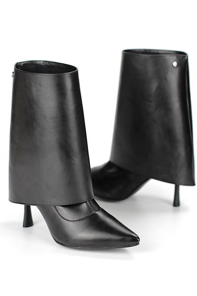 Sorelle Siyah Cilt Esnek Yumuşak Kaymaz Taban (8cm) Yakalı Streç Bot