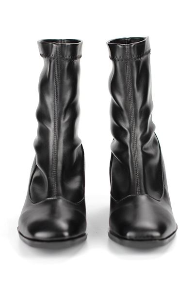 Miravie Siyah Cilt Esnek Yumuşak Kaymaz Taban Köşeli Topuk (6cm) Streç Bot