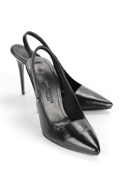 Zerina Siyah Rugan Rugan Esnek Yumuşak Kaymaz Taban İnce Topuklu (11cm) Kadın Stiletto