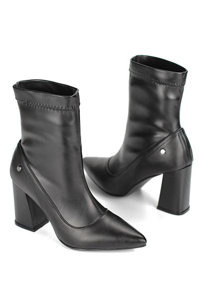 Isabel Siyah Kalın Orta Topuklu(8 cm) Streç Bot