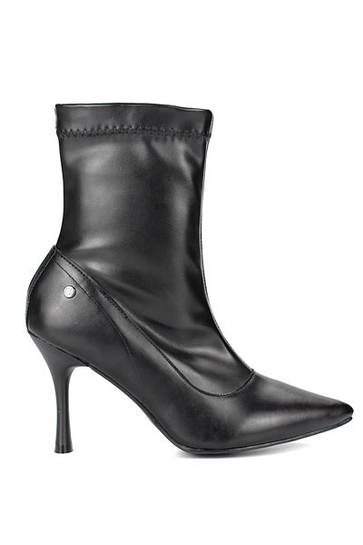 Isabel Siyah Cilt Orta Topuklu(8 cm) Streç Bot