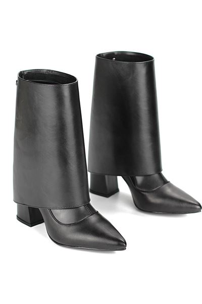 Roxanne Siyah Cilt Esnek Yumuşak Kaymaz Taban (8cm) Yakalı Streç Bot