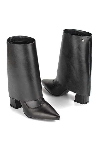 Roxanne Siyah Cilt Esnek Yumuşak Kaymaz Taban (8cm) Yakalı Streç Bot