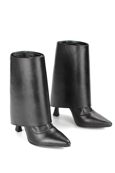 Isolde Siyah Cilt Esnek Yumuşak Kaymaz Taban (10cm) Yakalı Streç Bot