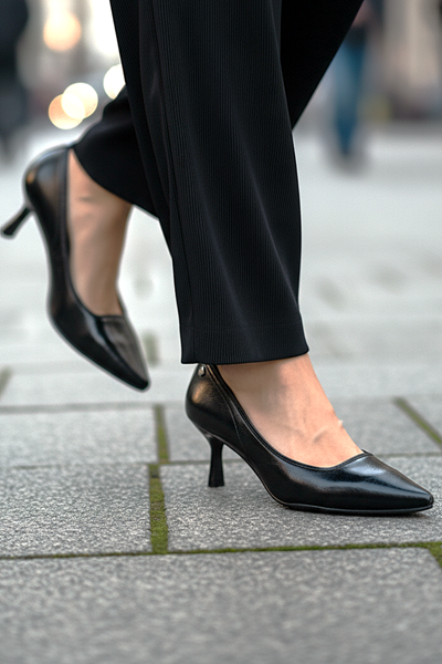 Zelia Esnek Yumuşak Kaymaz Taban (4 cm) Siyah Rugan Kadın Topuklu Ayakkabı