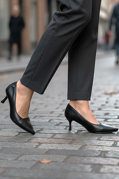 Zelia Esnek Yumuşak Kaymaz Taban (4 cm) Siyah Cilt Kadın Topuklu Ayakkabı