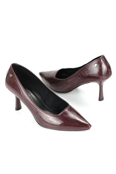 Ayça Esnek Yumuşak Kaymaz Taban (7 cm) Bordo Rugan Kadın Topuklu Ayakkabı