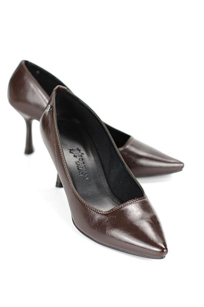 Ayça Esnek Yumuşak Kaymaz Taban (7 cm) Kahverengi Rugan Kadın Topuklu Ayakkabı