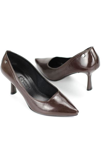 Ayça Esnek Yumuşak Kaymaz Taban (7 cm) Kahverengi Rugan Kadın Topuklu Ayakkabı