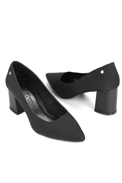 Nevra Esnek Yumuşak Kaymaz Taban (7 cm) Siyah Süet Kadın Kalın Topuklu Ayakkabı