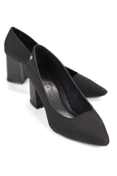 Nevra Esnek Yumuşak Kaymaz Taban (7 cm) Siyah Süet Kadın Kalın Topuklu Ayakkabı