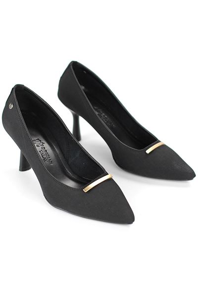 Sasha Esnek Yumuşak Kaymaz Taban (4 cm) Siyah Süet İnce Çubuk Toka Kadın Topuklu Ayakkabı