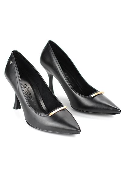 Arina Esnek Yumuşak Kaymaz Taban (8 cm) Siyah Cilt İnce Çubuk Toka Kadın Topuklu Ayakkabı