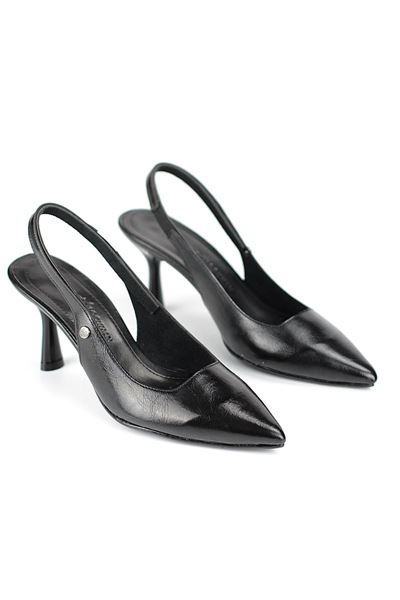 Vivienne Esnek Yumuşak Kaymaz Taban (7 cm) Siyah Rugan Açık Lastikli Kadın Topuklu Ayakkabı