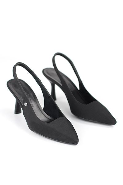 Vivienne Esnek Yumuşak Kaymaz Taban (7 cm) Siyah Süet Açık Lastikli Kadın Topuklu Ayakkabı