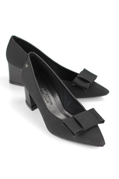 Benedita Esnek Yumuşak Kaymaz Taban (4 cm) Kadın Kalın Topuk Köşe Fiyonkllu Siyah Süet Ayakkabı