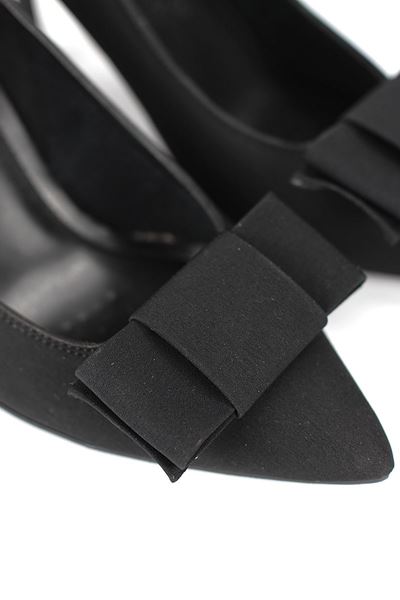 Polina Esnek Yumuşak Kaymaz Taban (8 cm) Siyah Süet Köşe Fiyonk Kadın Topuklu Ayakkabı