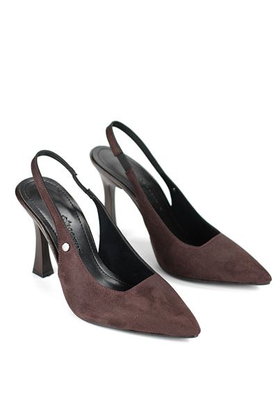 Margaret  Esnek Yumuşak Kaymaz Taban (10 cm) Süet Koyu Kahve  Açık Lastikli Kadın Kalın Topuklu Ayakkabı