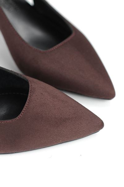 Vivienne Esnek Yumuşak Kaymaz Taban (7 cm) Koyu Kahve Süet Açık Lastikli Kadın Topuklu Ayakkabı