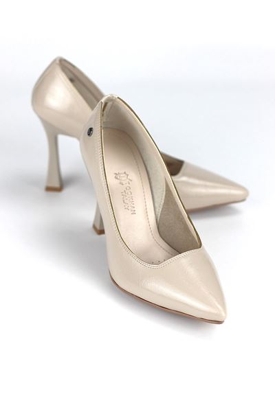 Odette Esnek Yumuşak Kaymaz Taban (10 cm) Bej Rugan Kadın Topuklu Ayakkabı