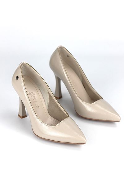 Odette Esnek Yumuşak Kaymaz Taban (10 cm) Bej Rugan Kadın Topuklu Ayakkabı