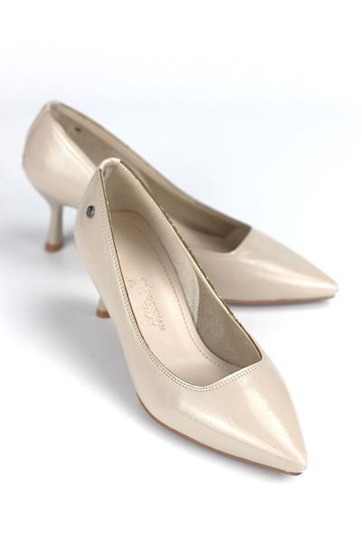 Zelia Esnek Yumuşak Kaymaz Taban (4 cm) Bej  Rugan Kadın Topuklu Ayakkabı