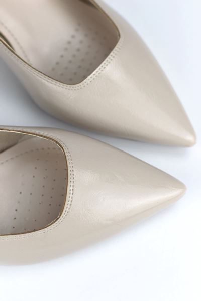 Zelia Esnek Yumuşak Kaymaz Taban (4 cm) Bej  Rugan Kadın Topuklu Ayakkabı