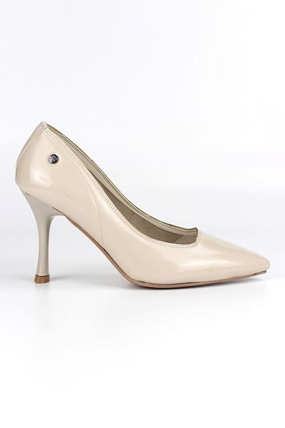 Jimena Esnek Yumuşak Kaymaz Taban (8 cm) Bej Rugan Kadın Topuklu Ayakkabı