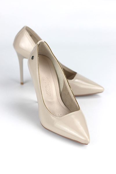 Arabella Esnek Yumuşak Kaymaz Taban (11 cm) Bej Rugan Kadın Topuklu Ayakkabı