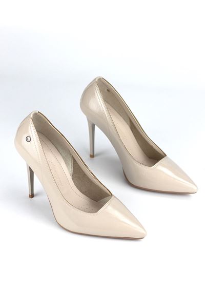 Arabella Esnek Yumuşak Kaymaz Taban (11 cm) Bej Rugan Kadın Topuklu Ayakkabı