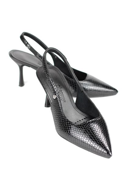 Vivienne Esnek Yumuşak Kaymaz Taban (7 cm) Rugan Yılan Baskı Açık Lastikli Kadın Topuklu Ayakkabı