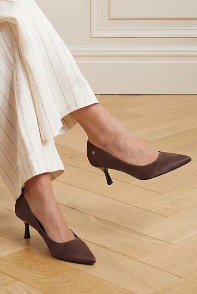Zelia Esnek Yumuşak Kaymaz Taban (4 cm) Koyu Kahve Süet Kadın Topuklu Ayakkabı