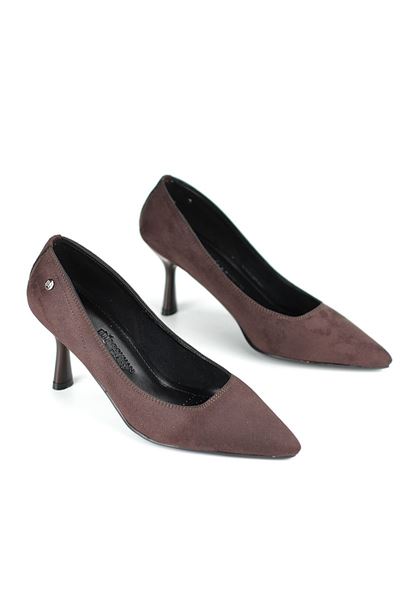 Ayça Esnek Yumuşak Kaymaz Taban (7 cm) Koyu Kahve Süet Kadın Topuklu Ayakkabı