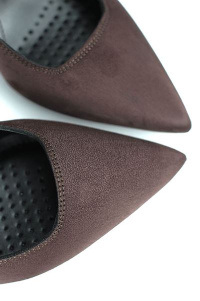 Jimena Esnek Yumuşak Kaymaz Taban (8 cm) Koyu Kahve Süet Kadın Topuklu Ayakkabı