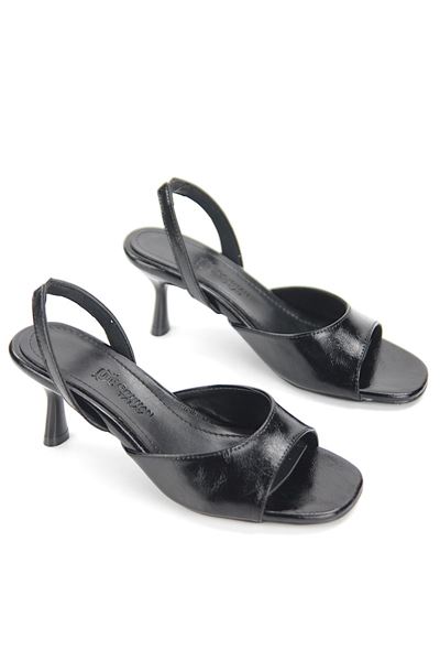 Elira Esnek Yumuşak Kaymaz Taban (4 cm) Siyah Rugan Kadın Topuklu Ayakkabı