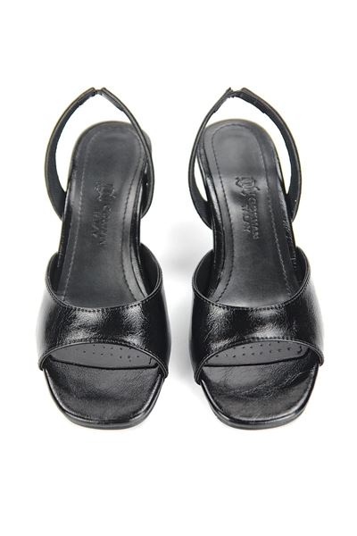 Elira Esnek Yumuşak Kaymaz Taban (4 cm) Siyah Rugan Kadın Topuklu Ayakkabı