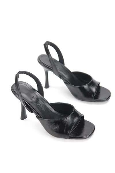 Viona Esnek Yumuşak Kaymaz Taban (8 cm) Siyah Rugan Kadın Topuklu Ayakkabı