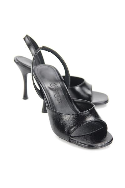 Viona Esnek Yumuşak Kaymaz Taban (8 cm) Siyah Rugan Kadın Topuklu Ayakkabı