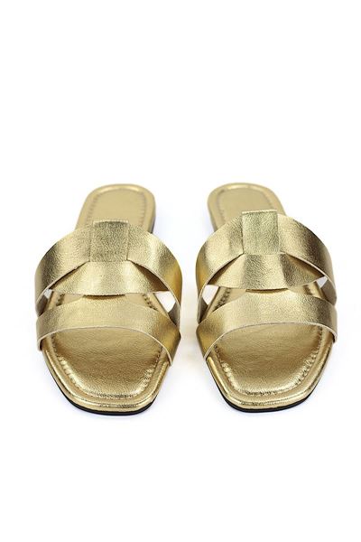 Venza Kadın Çapraz Geçme  Dore Metalik Cilt Terlik