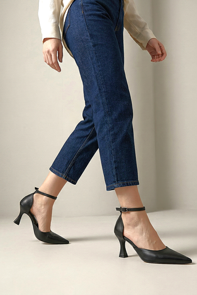 Elsa Siyah Cilt Orta Topuklu (6 cm) Klasik Topuklu Ayakkabı