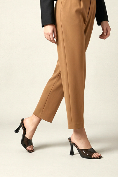 Tina Kadın Leopar Desen Tabanlı Siyah Şeffaf Şeritli Orta Topuklu (8 CM) Topuklu Terlik