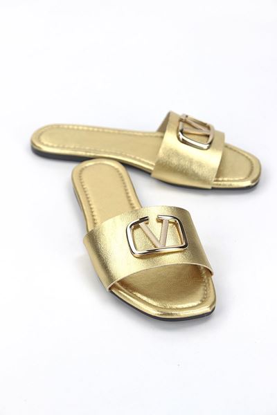 Zeritha Dore Metalik V Toka Detaylı Kadın Terlik