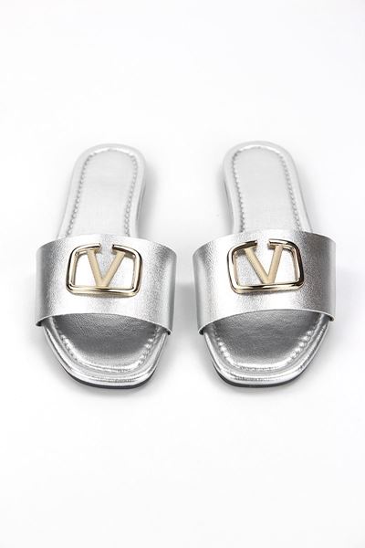 Zeritha Lame Metalik V Toka Detaylı Kadın Terlik