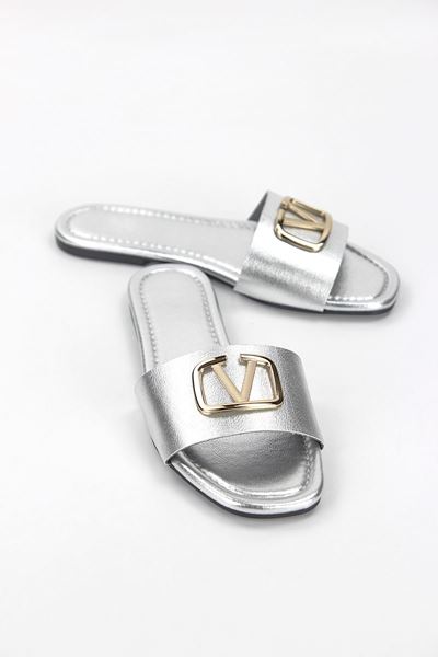 Zeritha Lame Metalik V Toka Detaylı Kadın Terlik